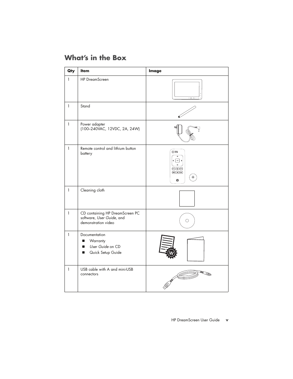 What’s in the box | HP DreamScreen 130 Wireless Connected Screen User Manual | Page 5 / 58