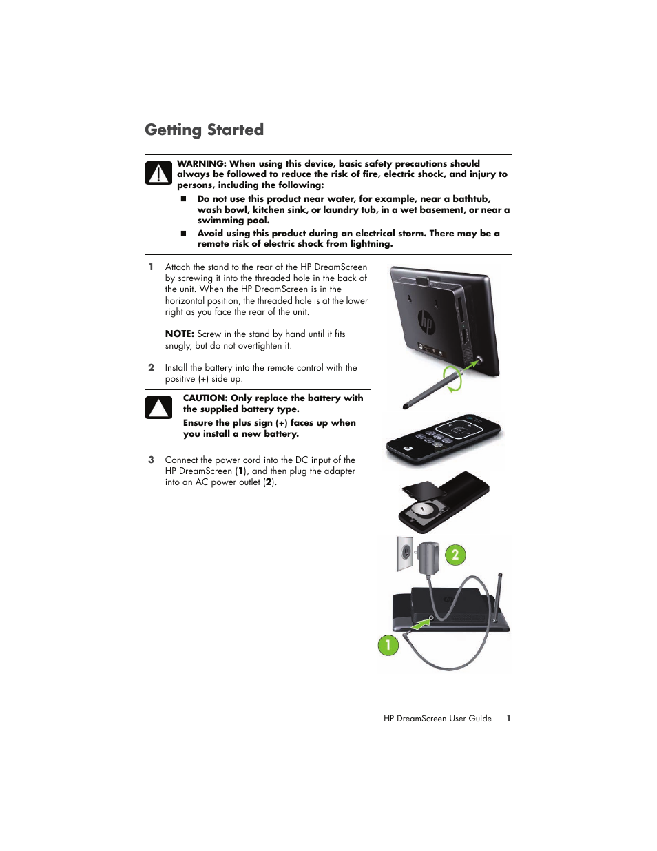 Getting started | HP DreamScreen 130 Wireless Connected Screen User Manual | Page 7 / 58