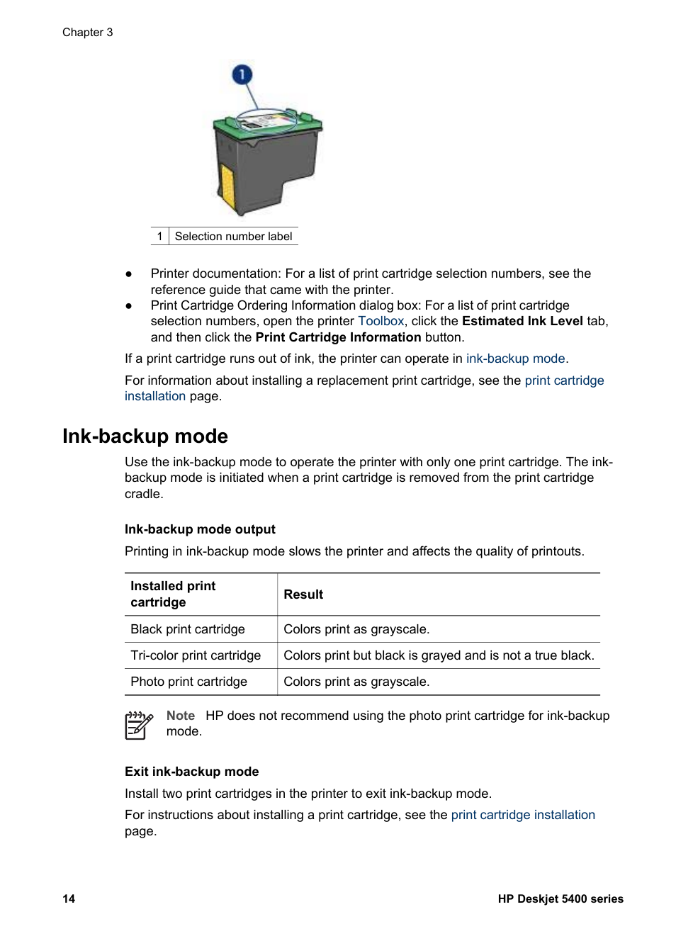 Ink-backup mode | HP Deskjet 5440 Photo Printer User Manual | Page 16 / 94