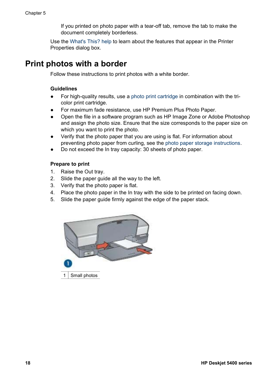 Print photos with a border, Photos, With borders | Border | HP Deskjet 5440 Photo Printer User Manual | Page 20 / 94