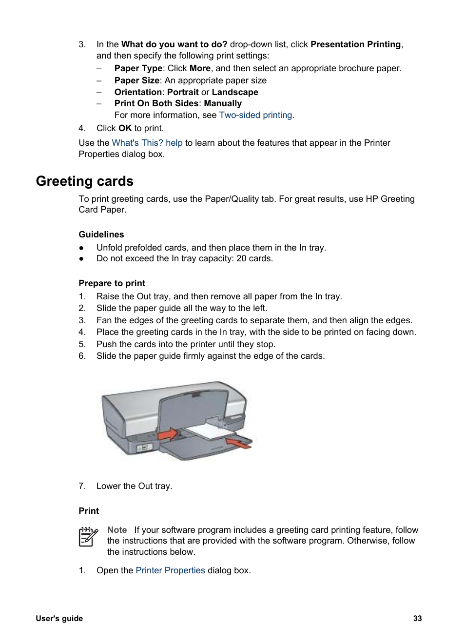 Greeting cards | HP Deskjet 5440 Photo Printer User Manual | Page 35 / 94