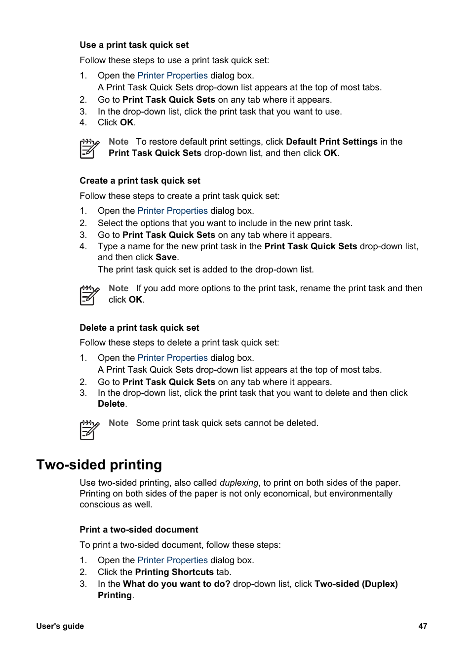 Two-sided printing, Save paper with, Print on both sides | Two-sided document, Two-sided, duplex, printing | HP Deskjet 5440 Photo Printer User Manual | Page 49 / 94