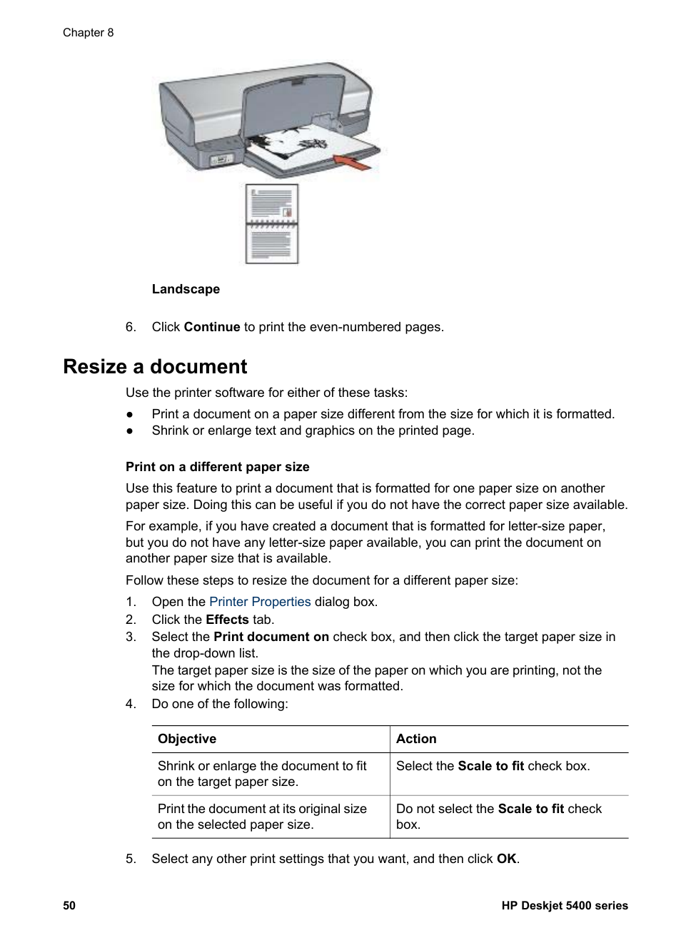 Resize a document, Resize, The document as needed | HP Deskjet 5440 Photo Printer User Manual | Page 52 / 94