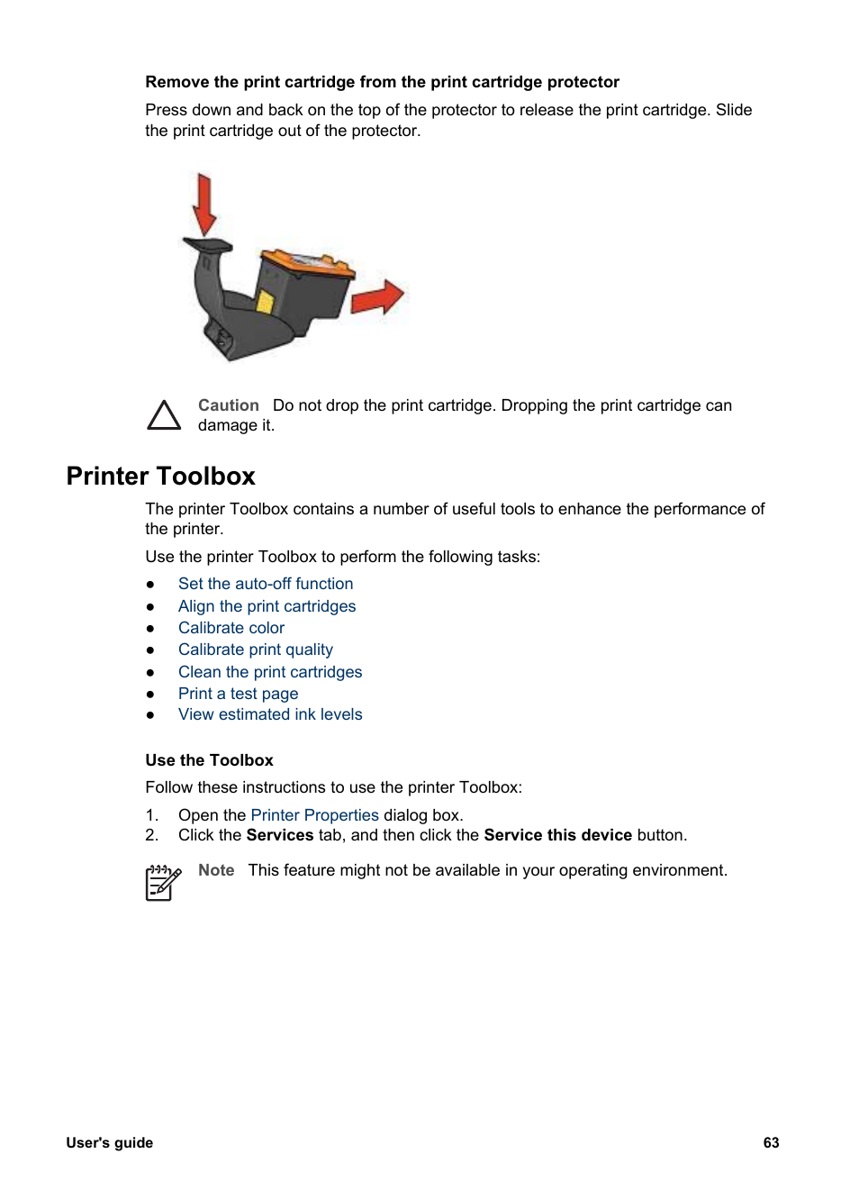 Printer toolbox, Toolbox, Click | Numbers, open the printer | HP Deskjet 5440 Photo Printer User Manual | Page 65 / 94