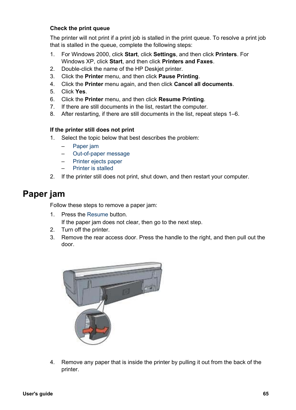 Paper jam | HP Deskjet 5440 Photo Printer User Manual | Page 67 / 94