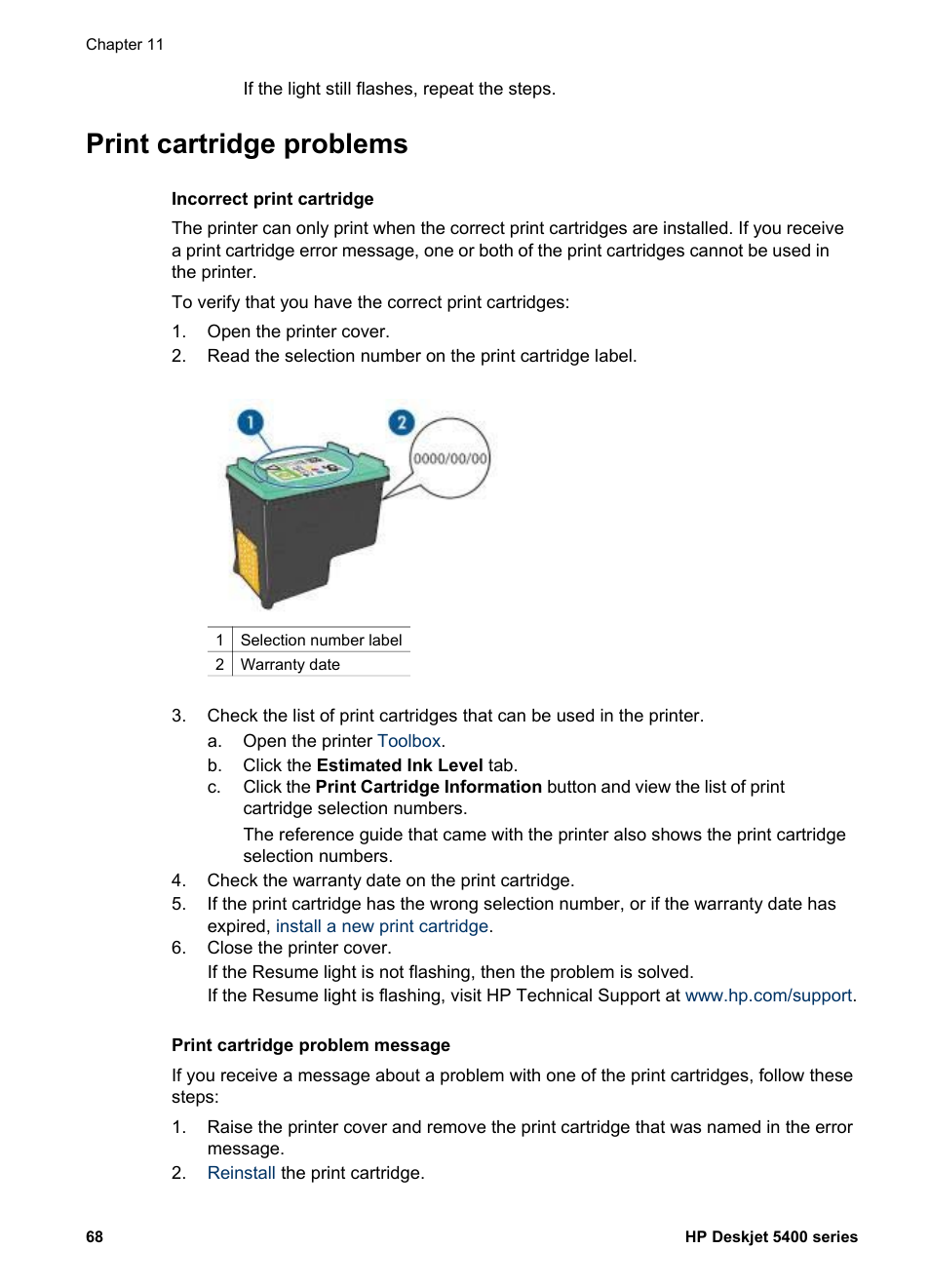 Print cartridge problems | HP Deskjet 5440 Photo Printer User Manual | Page 70 / 94