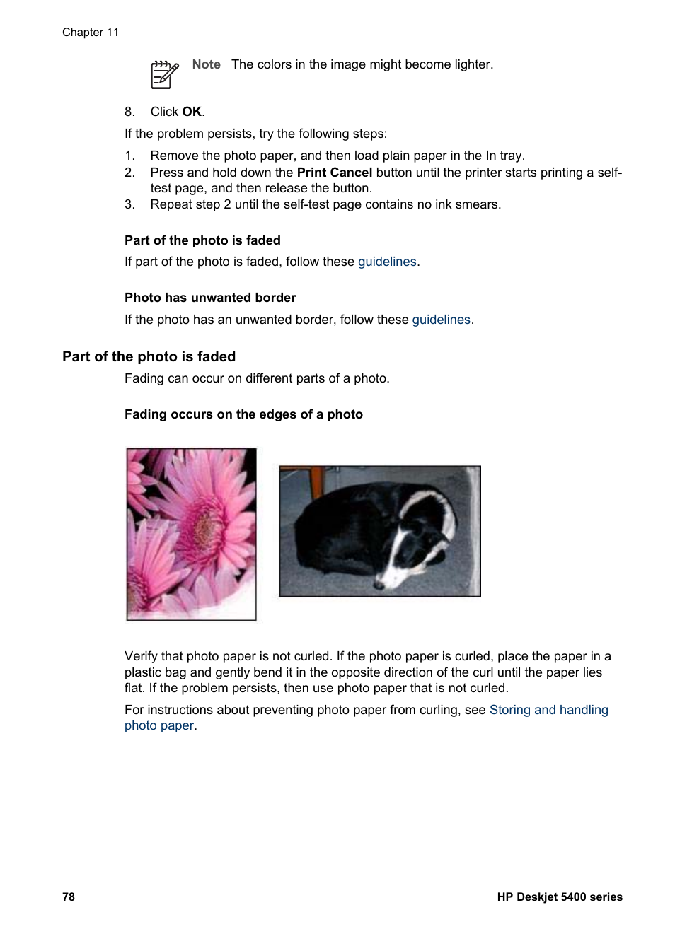Part of the photo is faded | HP Deskjet 5440 Photo Printer User Manual | Page 80 / 94