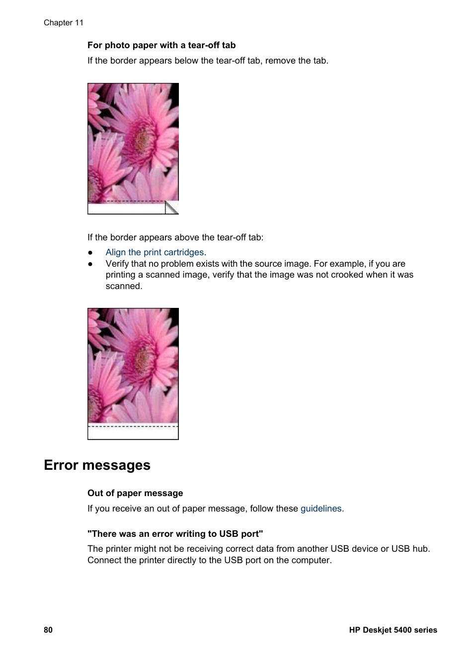 Error messages | HP Deskjet 5440 Photo Printer User Manual | Page 82 / 94