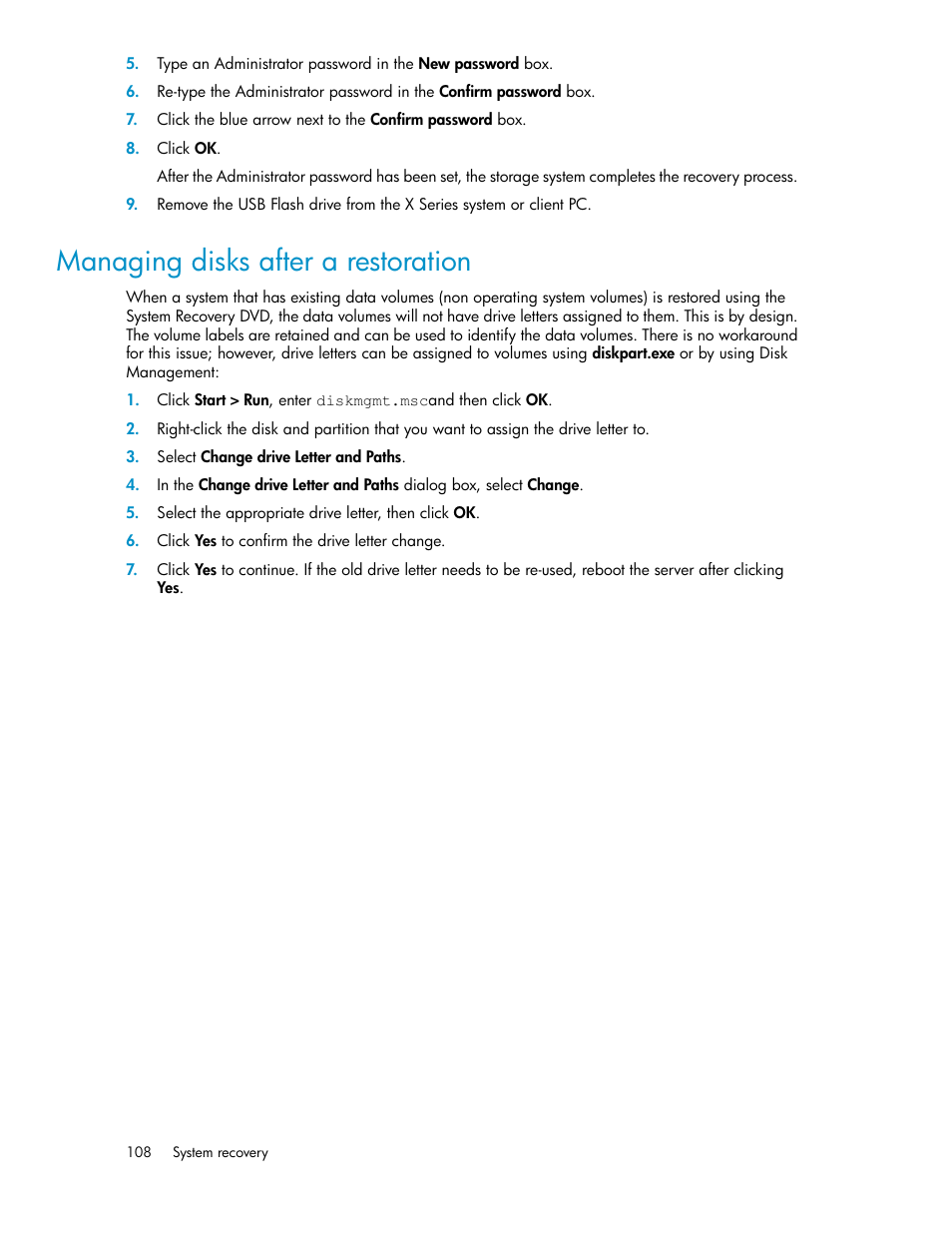 Managing disks after a restoration | HP StoreVirtual 4000 Storage User Manual | Page 108 / 128