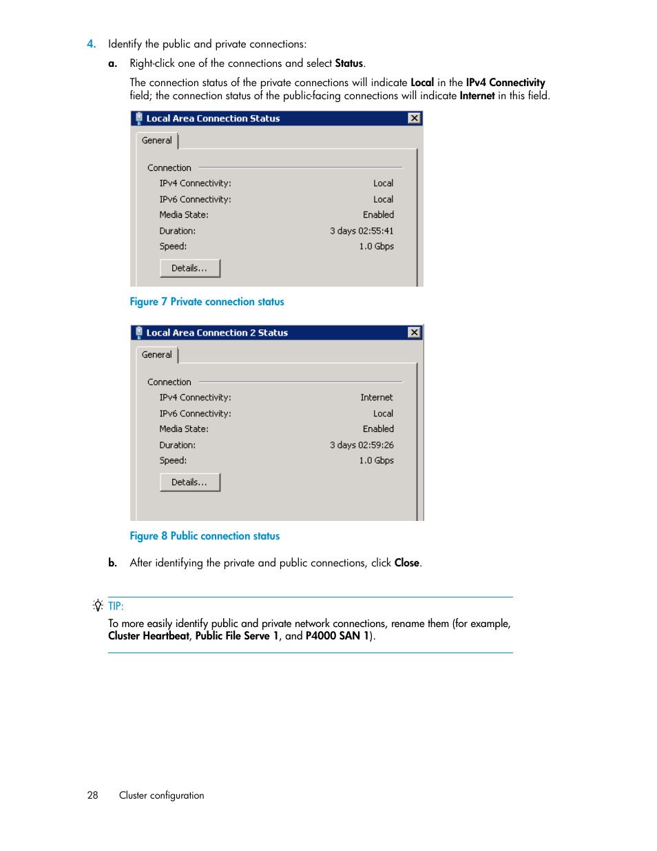 Private connection status, Public connection status | HP StoreVirtual 4000 Storage User Manual | Page 28 / 128
