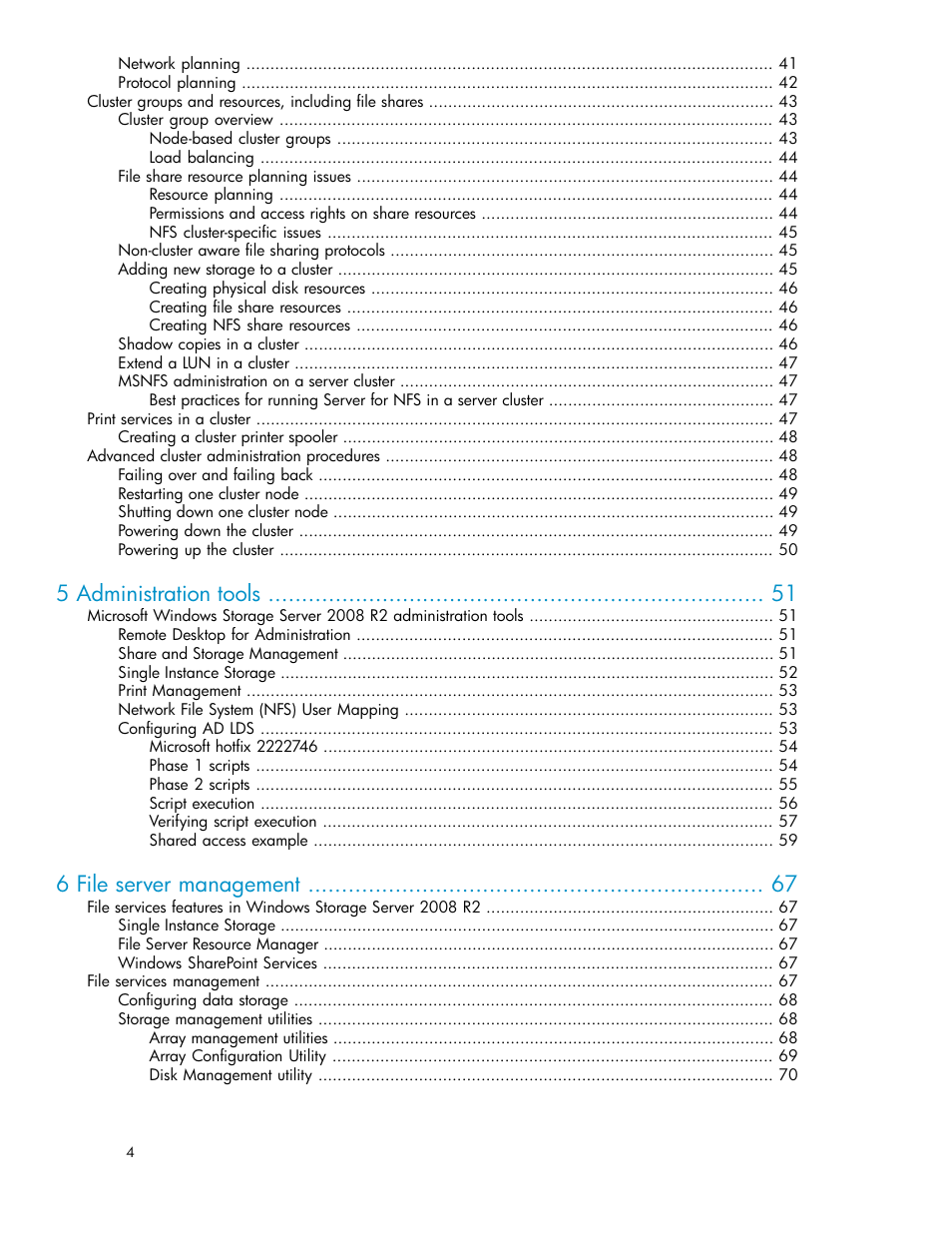 5 administration tools, 6 file server management | HP StoreVirtual 4000 Storage User Manual | Page 4 / 128