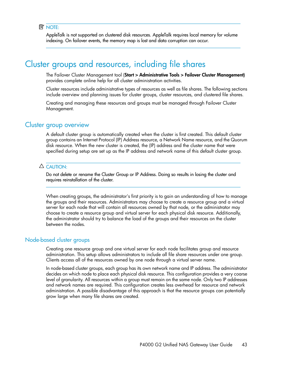 Cluster group overview, Node-based cluster groups | HP StoreVirtual 4000 Storage User Manual | Page 43 / 128