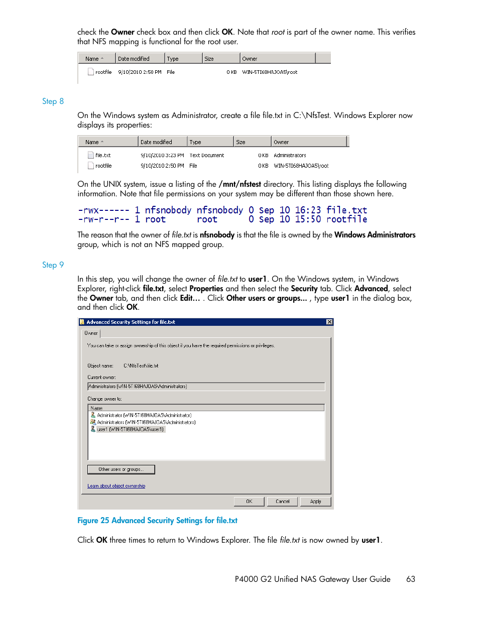 Advanced security settings for file.txt | HP StoreVirtual 4000 Storage User Manual | Page 63 / 128