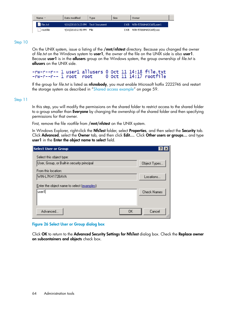 Select user or group dialog box | HP StoreVirtual 4000 Storage User Manual | Page 64 / 128