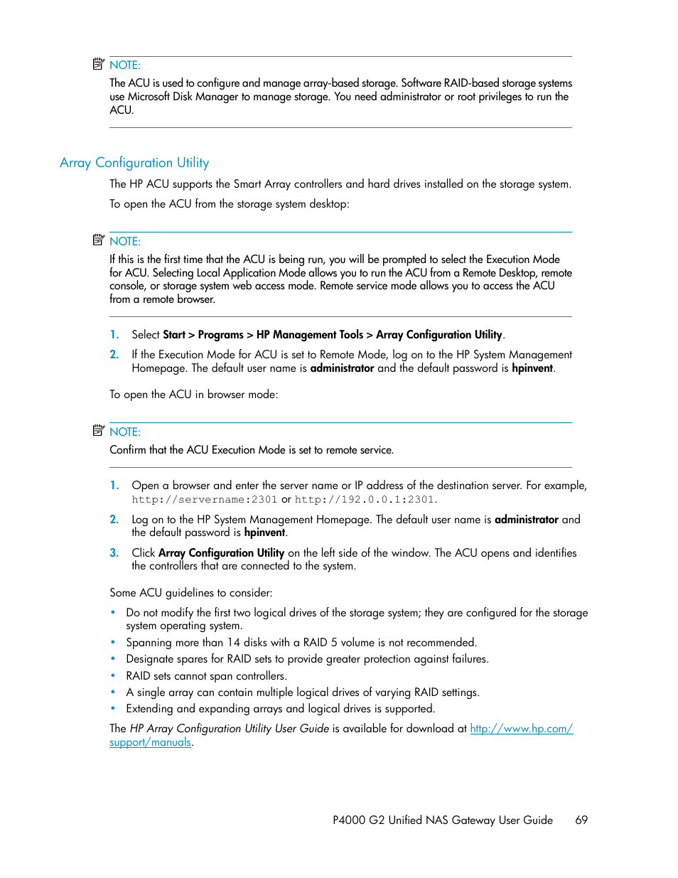 Array configuration utility | HP StoreVirtual 4000 Storage User Manual | Page 69 / 128