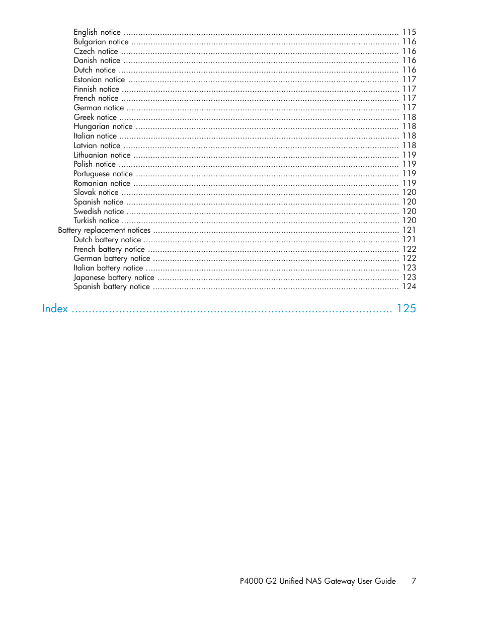 Index | HP StoreVirtual 4000 Storage User Manual | Page 7 / 128