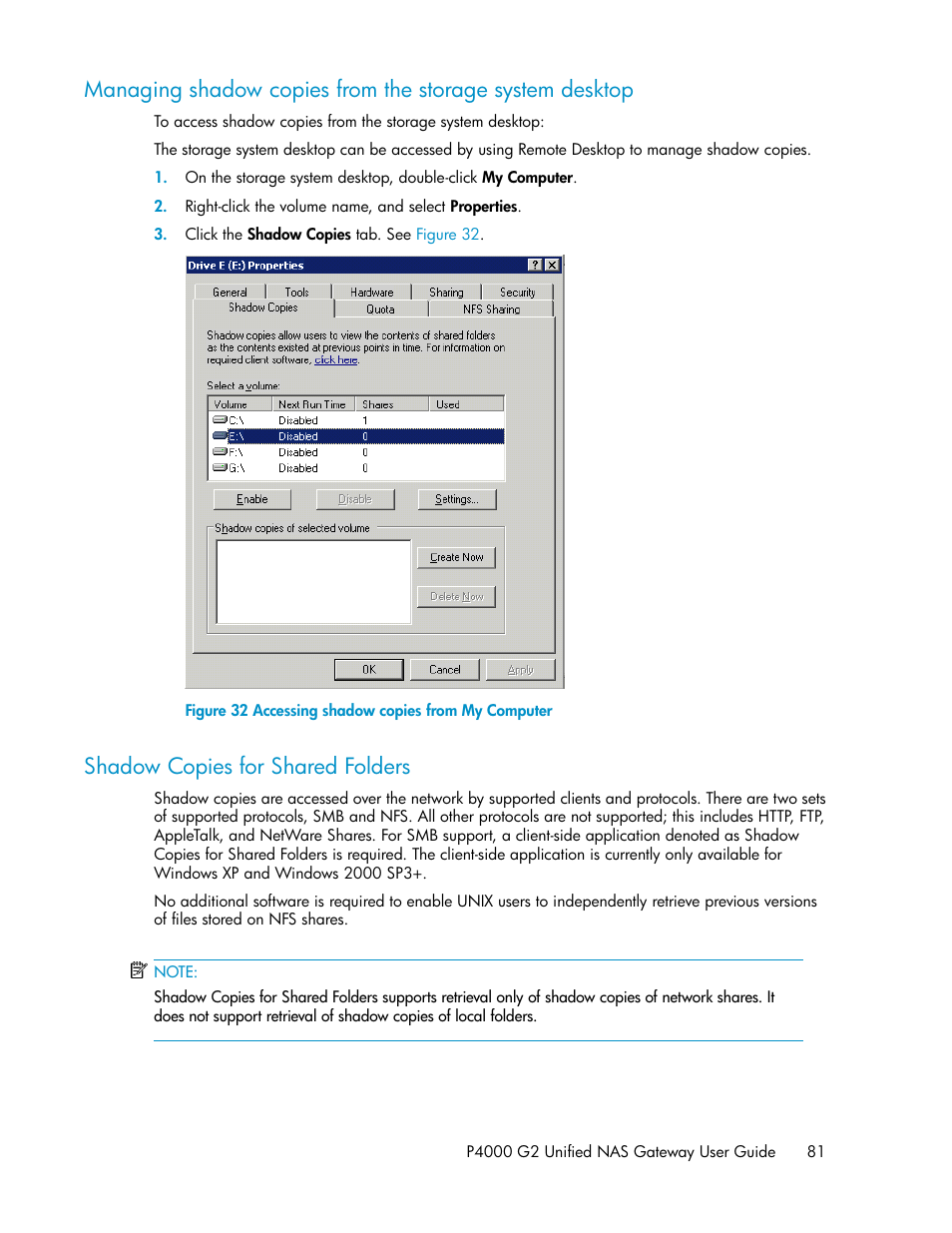 Shadow copies for shared folders, 81 shadow copies for shared folders, Accessing shadow copies from my computer | HP StoreVirtual 4000 Storage User Manual | Page 81 / 128