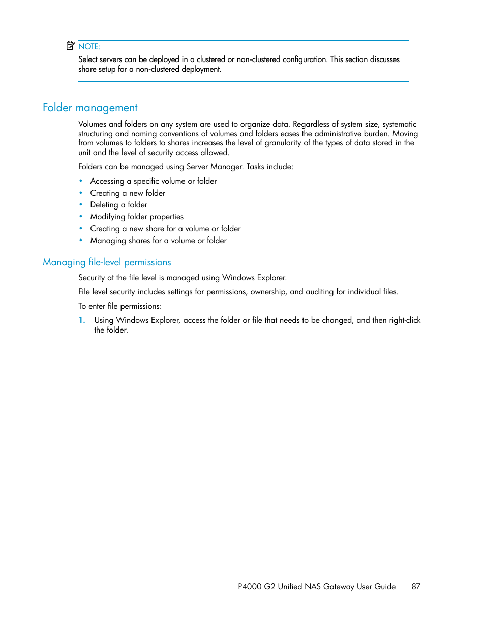 Folder management | HP StoreVirtual 4000 Storage User Manual | Page 87 / 128