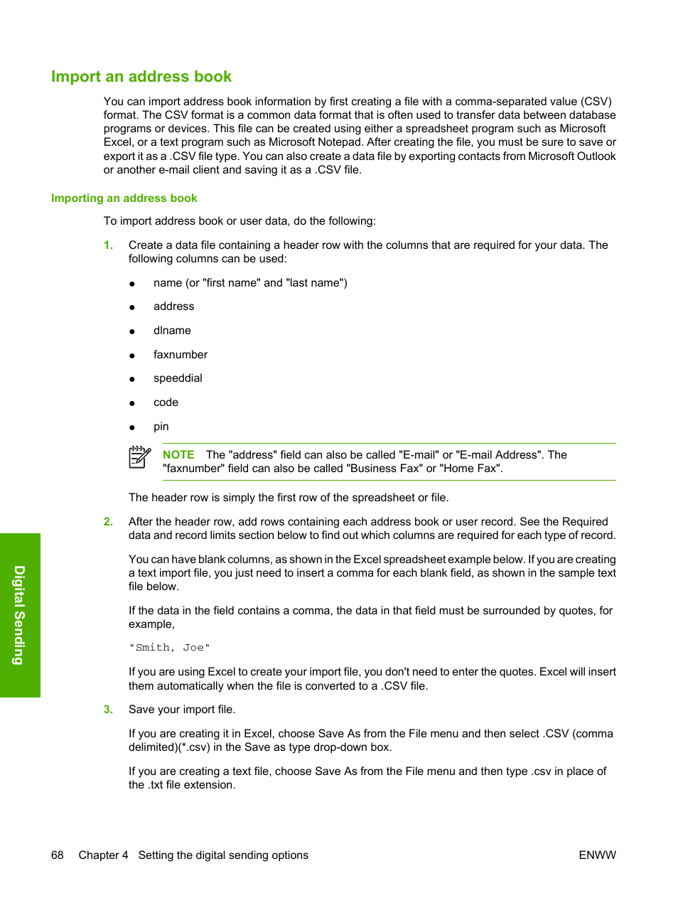 Import an address book | HP 9250c Digital-Sender User Manual | Page 78 / 98