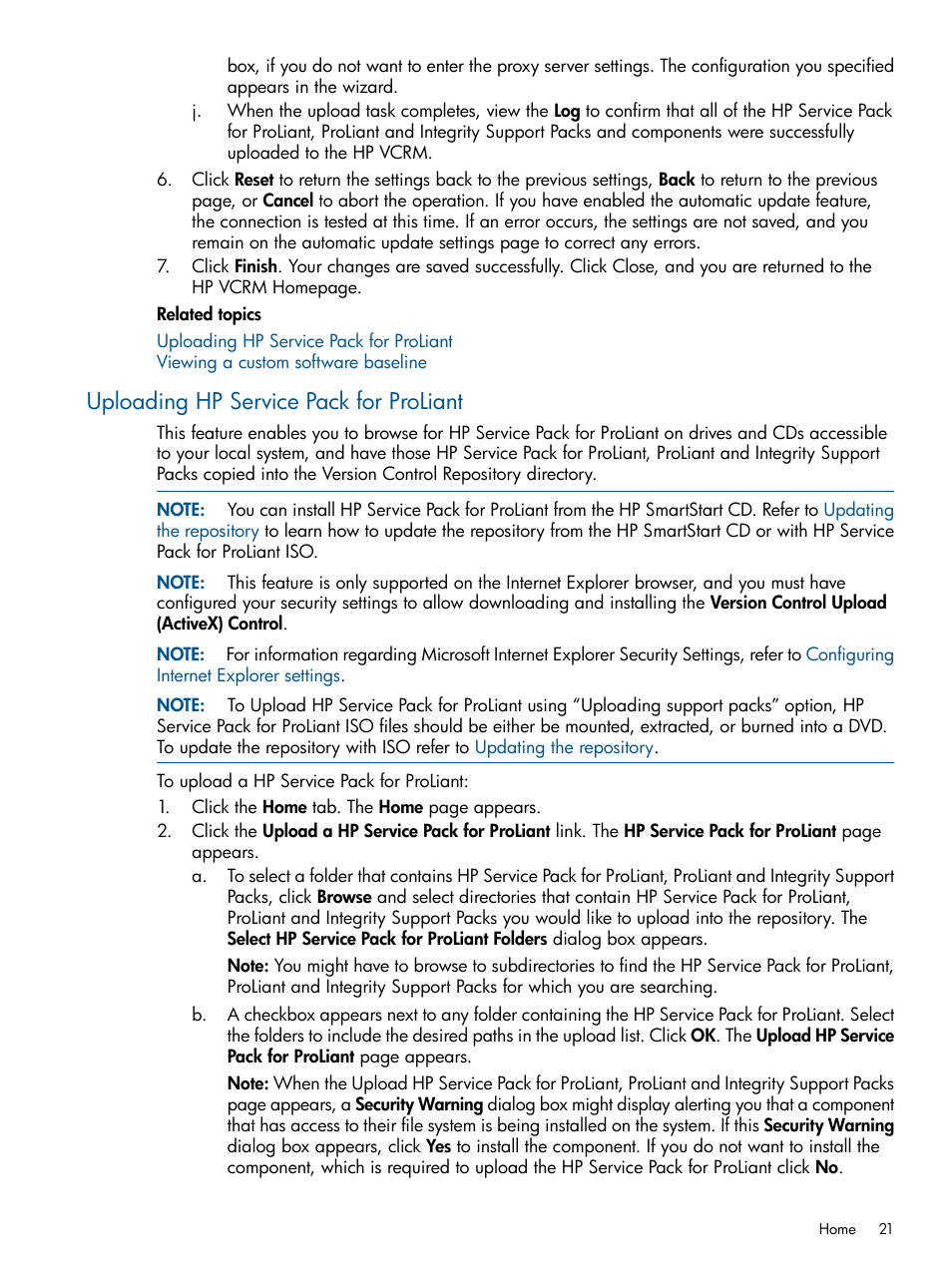 Uploading hp service pack for proliant, Uploading hp service pack, For proliant | HP Insight Foundation Software for ProLiant User Manual | Page 21 / 53