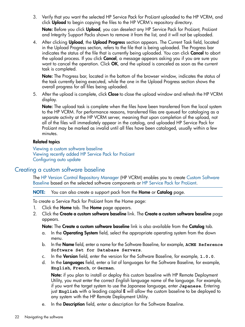 Creating a custom software baseline | HP Insight Foundation Software for ProLiant User Manual | Page 22 / 53