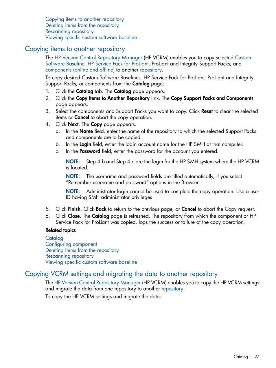 Copying items to another repository | HP Insight Foundation Software for ProLiant User Manual | Page 27 / 53