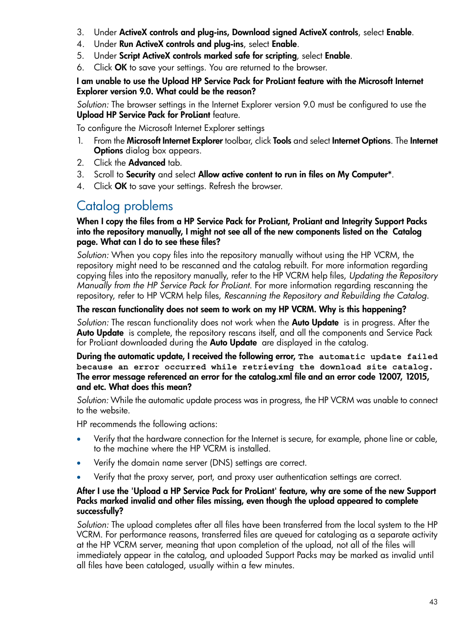 Catalog problems | HP Insight Foundation Software for ProLiant User Manual | Page 43 / 53