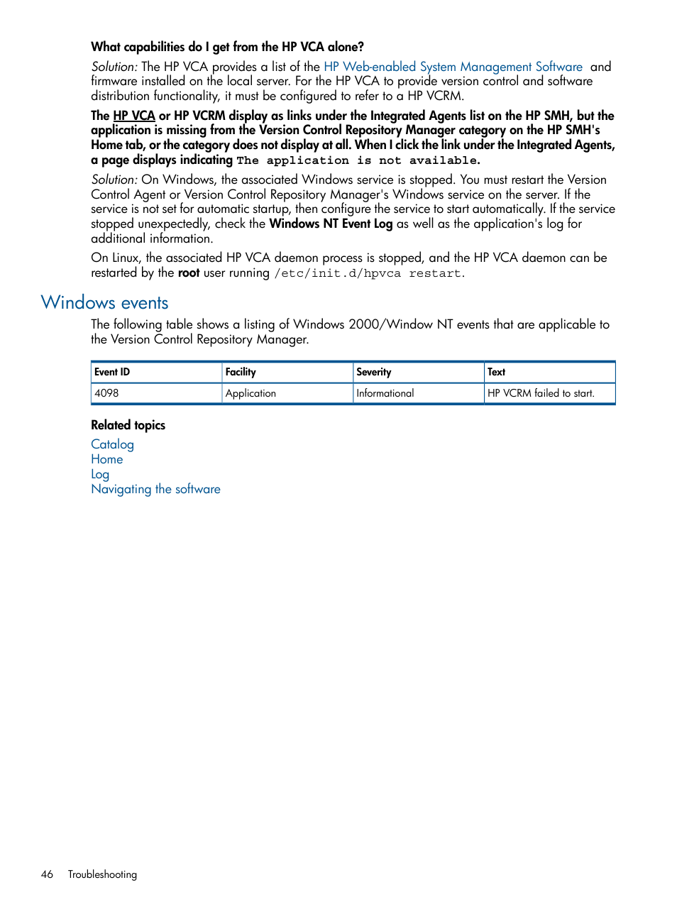 Windows events | HP Insight Foundation Software for ProLiant User Manual | Page 46 / 53