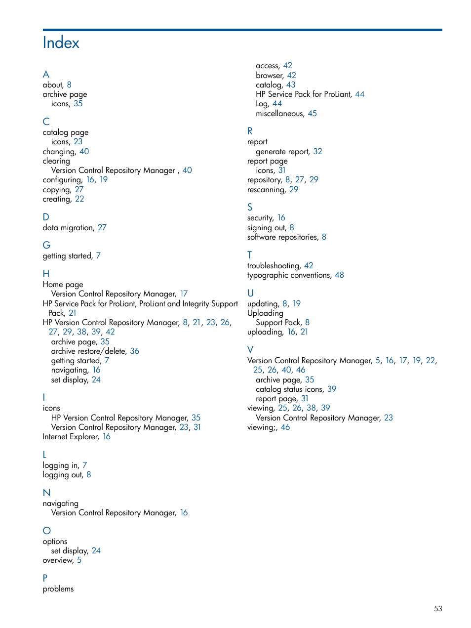 Index | HP Insight Foundation Software for ProLiant User Manual | Page 53 / 53