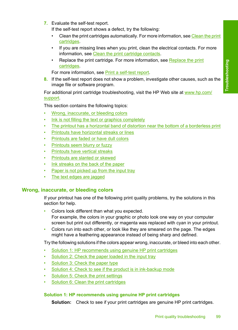 Wrong, inaccurate, or bleeding colors | HP Deskjet F2235 All-in-One Printer User Manual | Page 102 / 225