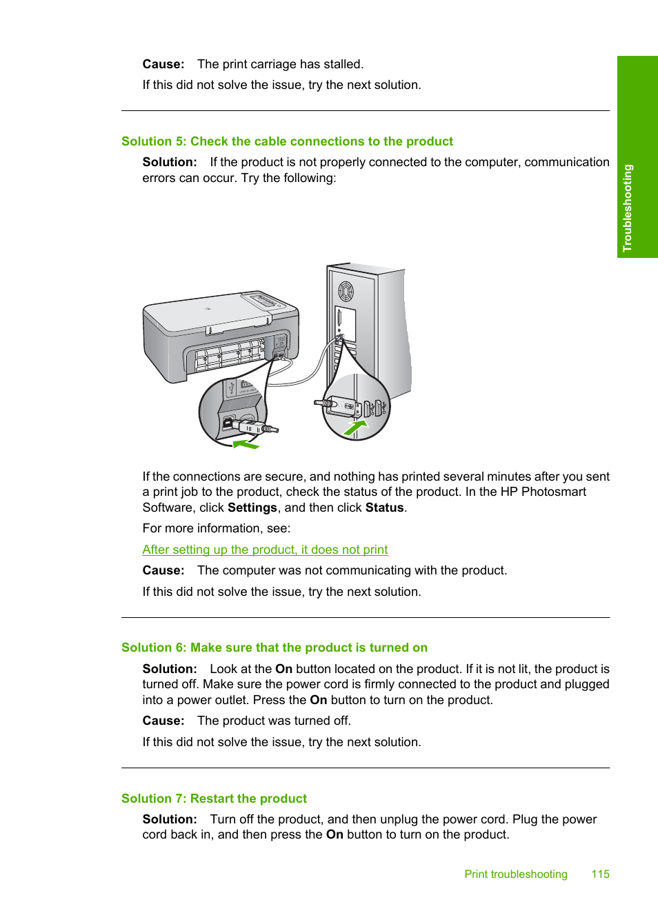 Solution 7: restart the product | HP Deskjet F2235 All-in-One Printer User Manual | Page 118 / 225