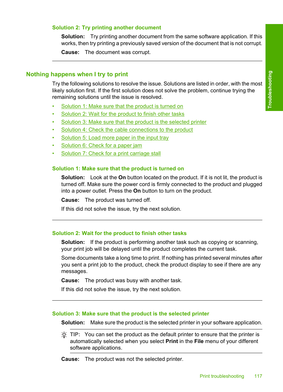 Nothing happens when i try to print | HP Deskjet F2235 All-in-One Printer User Manual | Page 120 / 225