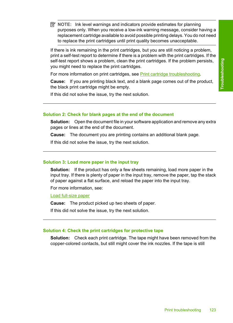 Solution 3: load more paper in the input tray | HP Deskjet F2235 All-in-One Printer User Manual | Page 126 / 225