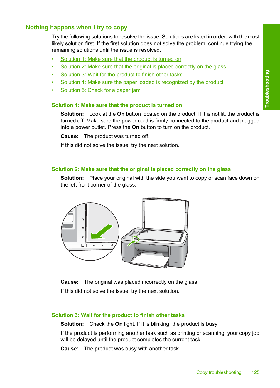 Nothing happens when i try to copy | HP Deskjet F2235 All-in-One Printer User Manual | Page 128 / 225