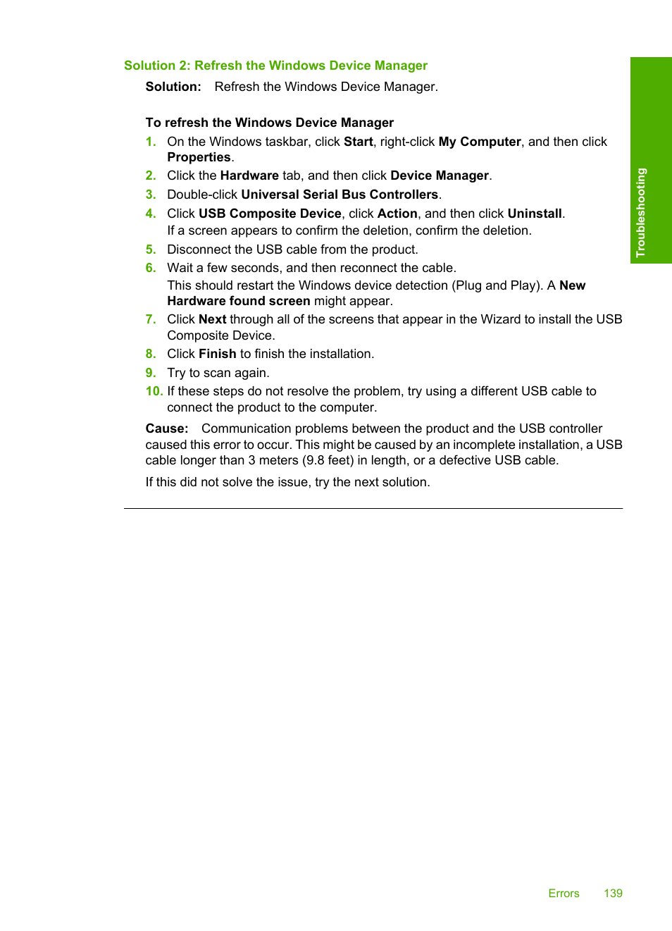 Solution 2: refresh the windows device manager | HP Deskjet F2235 All-in-One Printer User Manual | Page 142 / 225