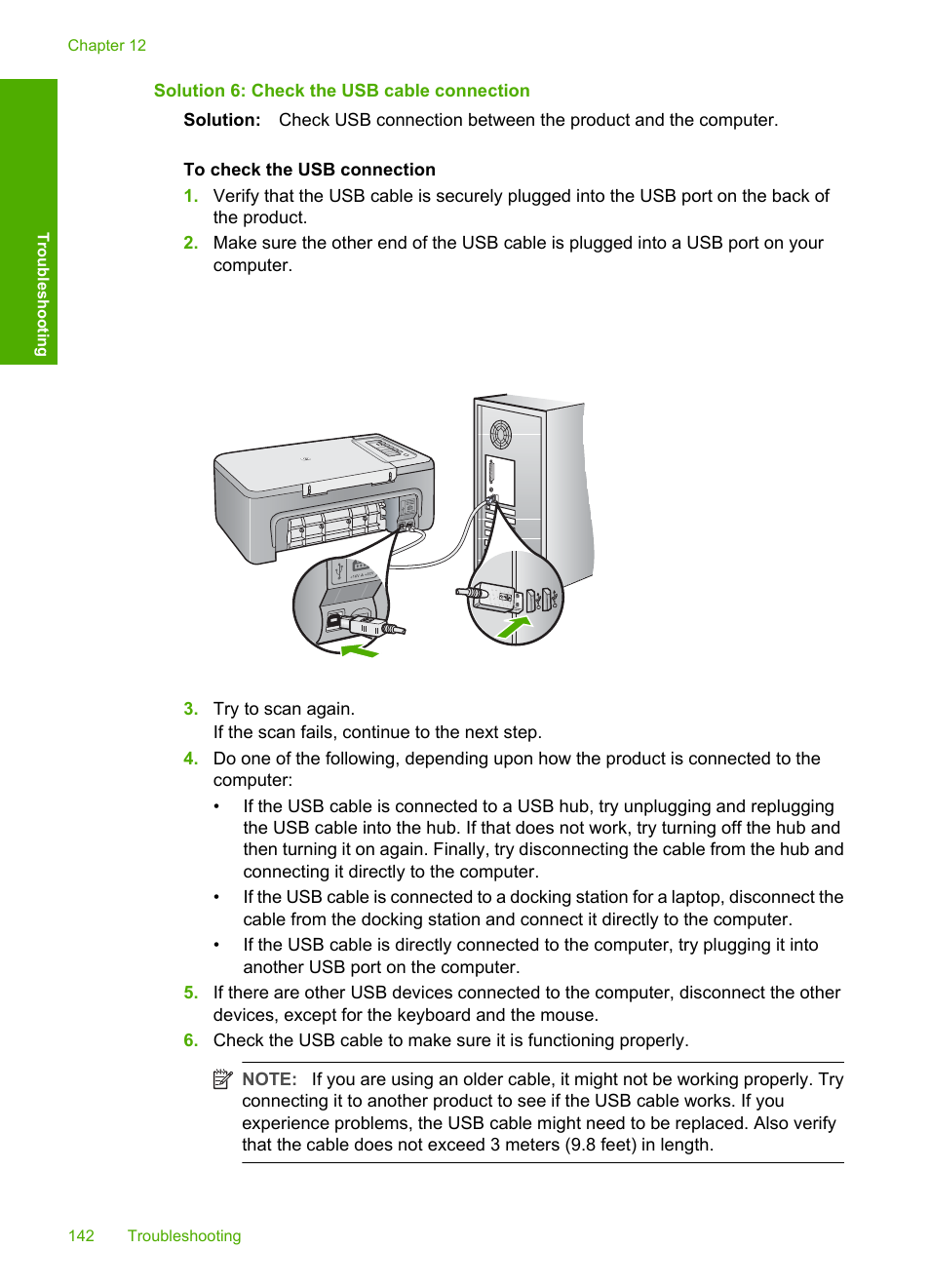 Solution 6: check the usb cable connection | HP Deskjet F2235 All-in-One Printer User Manual | Page 145 / 225