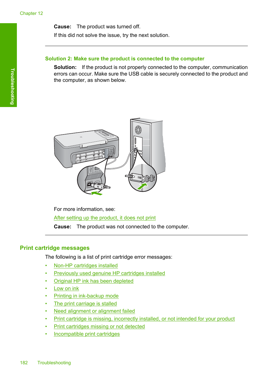 Print cartridge messages, Print, Cartridge messages | HP Deskjet F2235 All-in-One Printer User Manual | Page 185 / 225