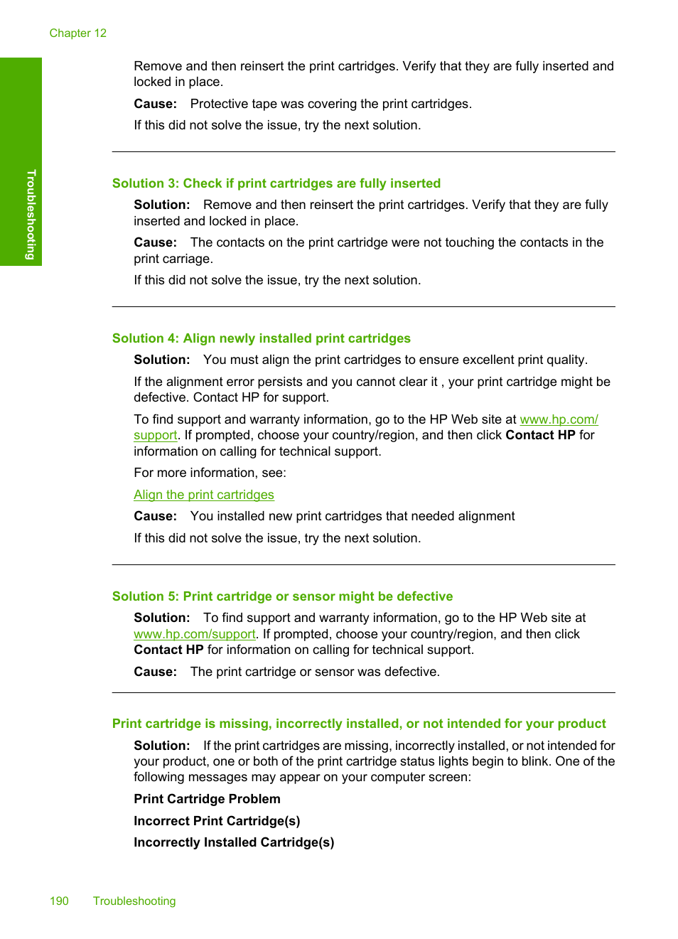 Solution 4: align newly installed print cartridges | HP Deskjet F2235 All-in-One Printer User Manual | Page 193 / 225
