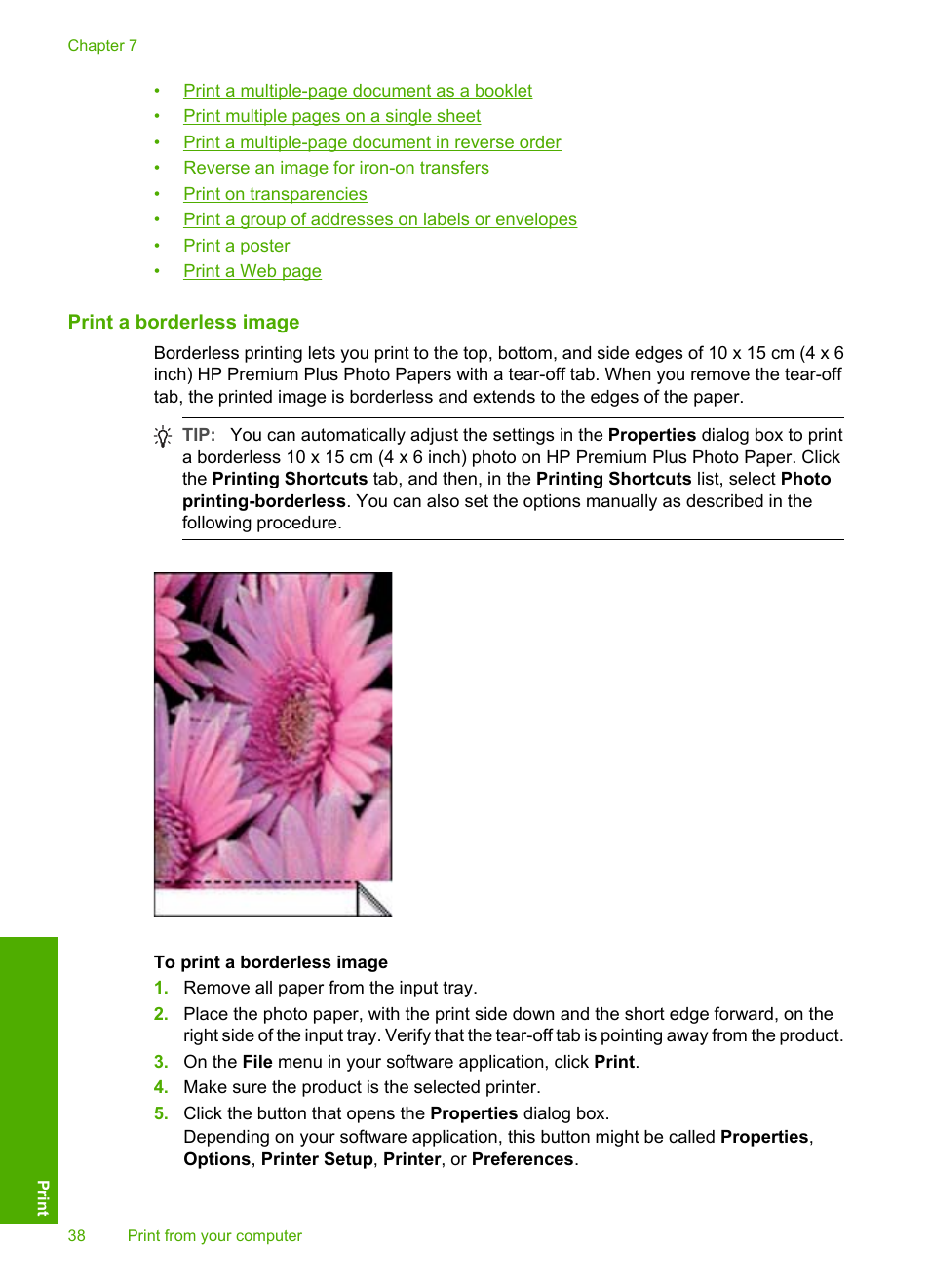 Print a borderless image | HP Deskjet F2235 All-in-One Printer User Manual | Page 41 / 225