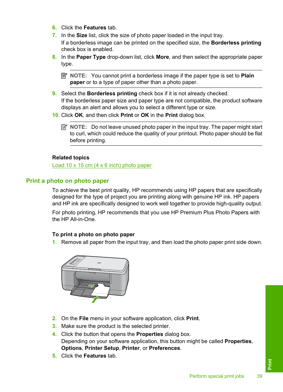 Print a photo on photo paper | HP Deskjet F2235 All-in-One Printer User Manual | Page 42 / 225