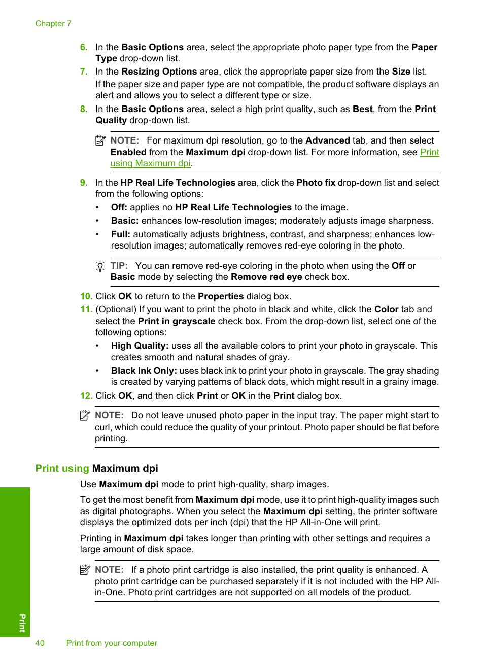 Print using maximum dpi | HP Deskjet F2235 All-in-One Printer User Manual | Page 43 / 225