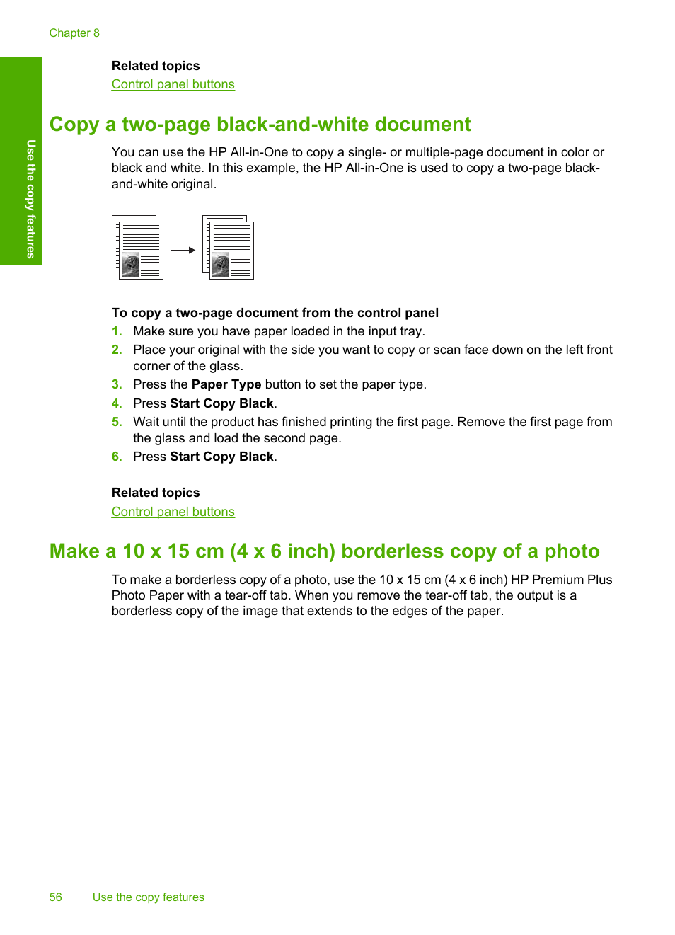 Copy a two-page black-and-white document | HP Deskjet F2235 All-in-One Printer User Manual | Page 59 / 225