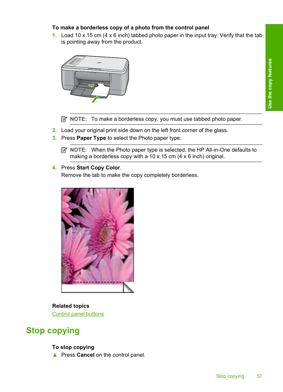 Stop copying | HP Deskjet F2235 All-in-One Printer User Manual | Page 60 / 225