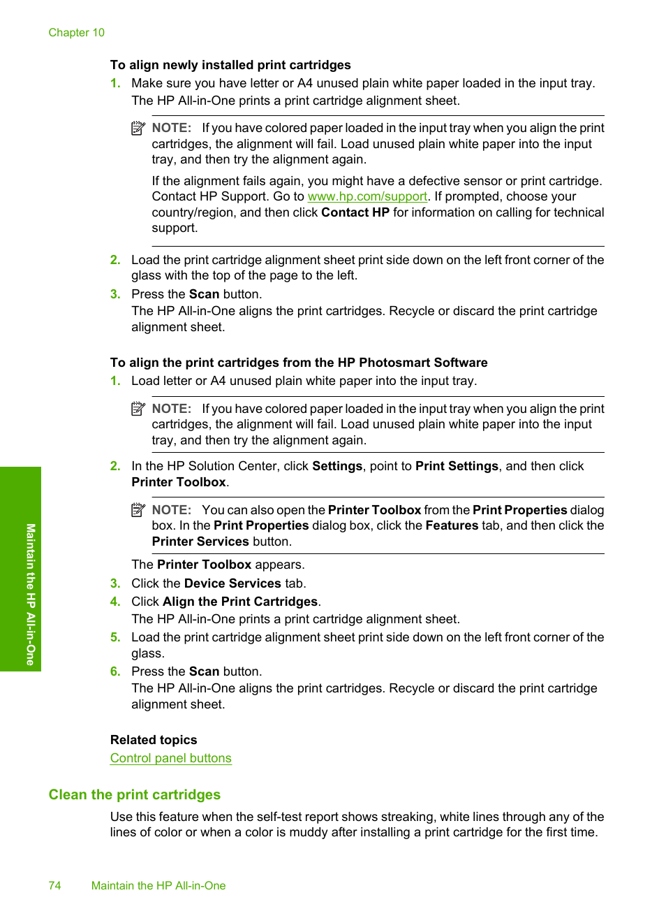 Clean the print cartridges | HP Deskjet F2235 All-in-One Printer User Manual | Page 77 / 225