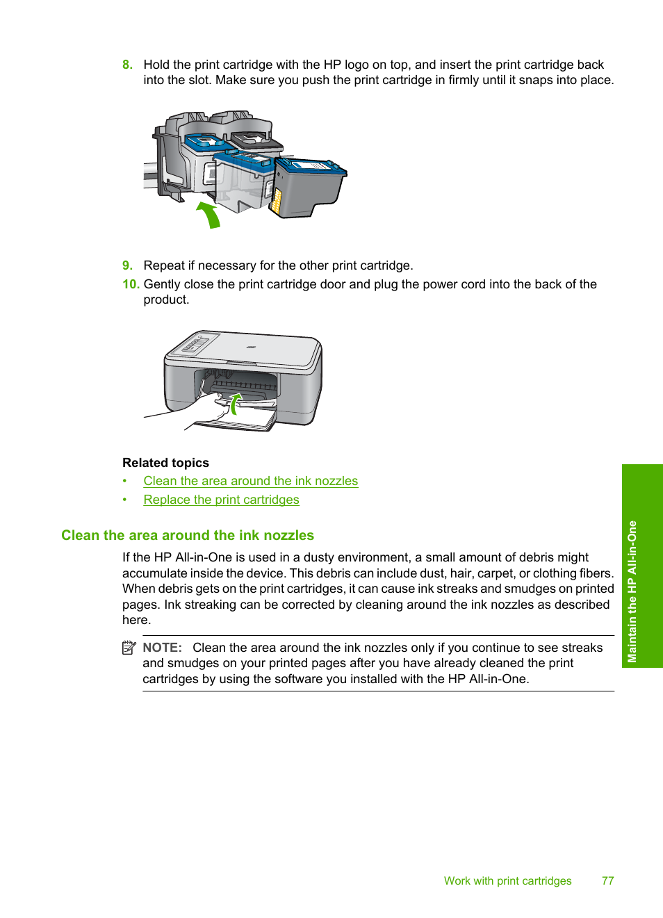 Clean the area around the ink nozzles | HP Deskjet F2235 All-in-One Printer User Manual | Page 80 / 225