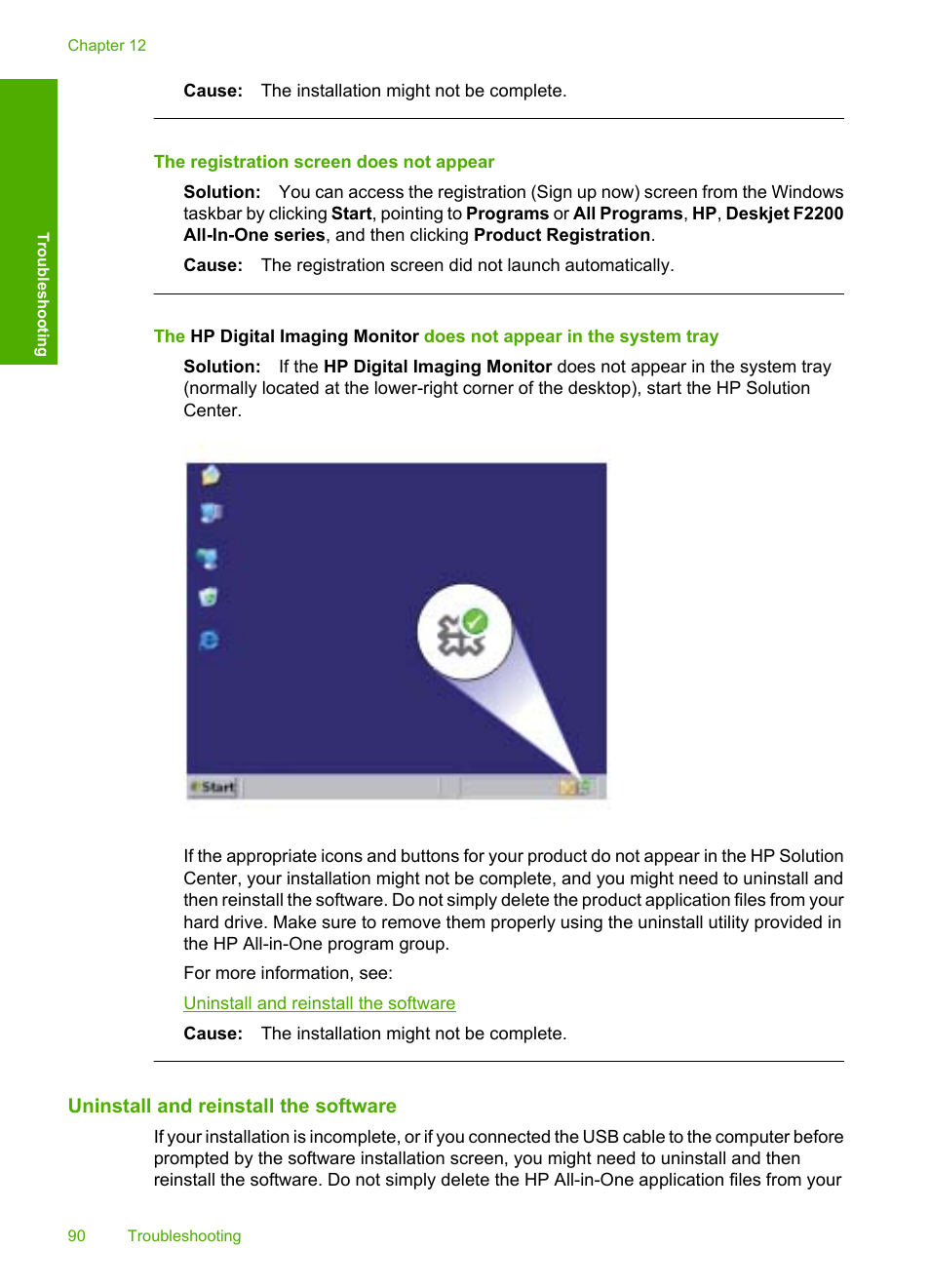 Uninstall and reinstall the software | HP Deskjet F2235 All-in-One Printer User Manual | Page 93 / 225