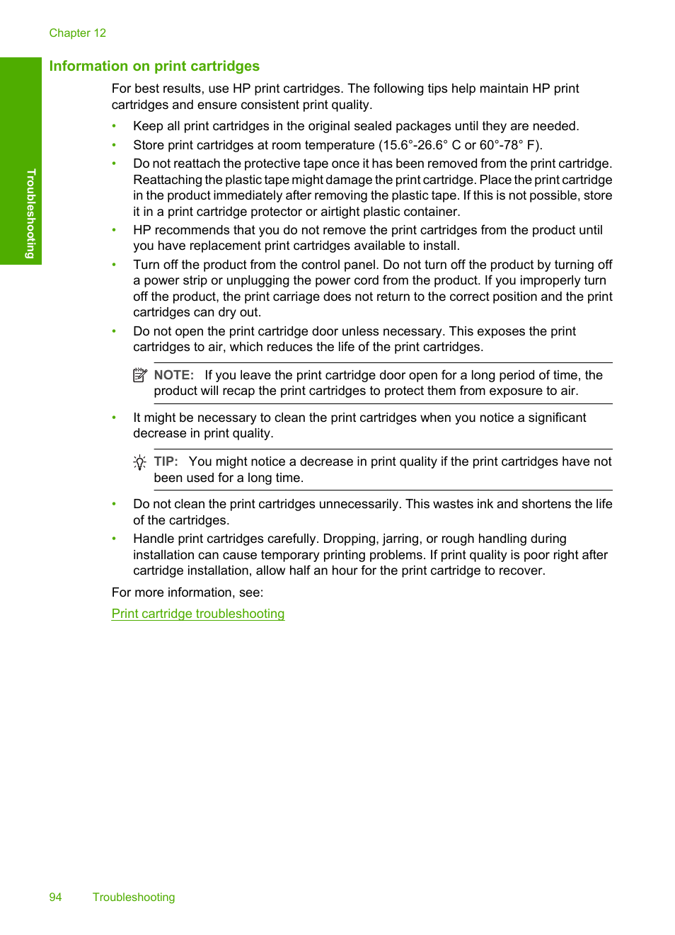 Information on print cartridges | HP Deskjet F2235 All-in-One Printer User Manual | Page 97 / 225