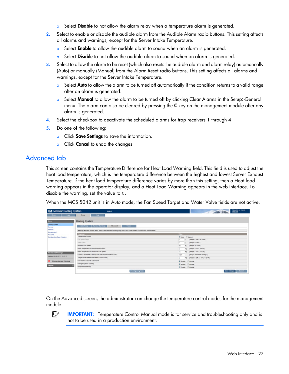 Advanced tab | HP Modular Cooling System Options User Manual | Page 27 / 55