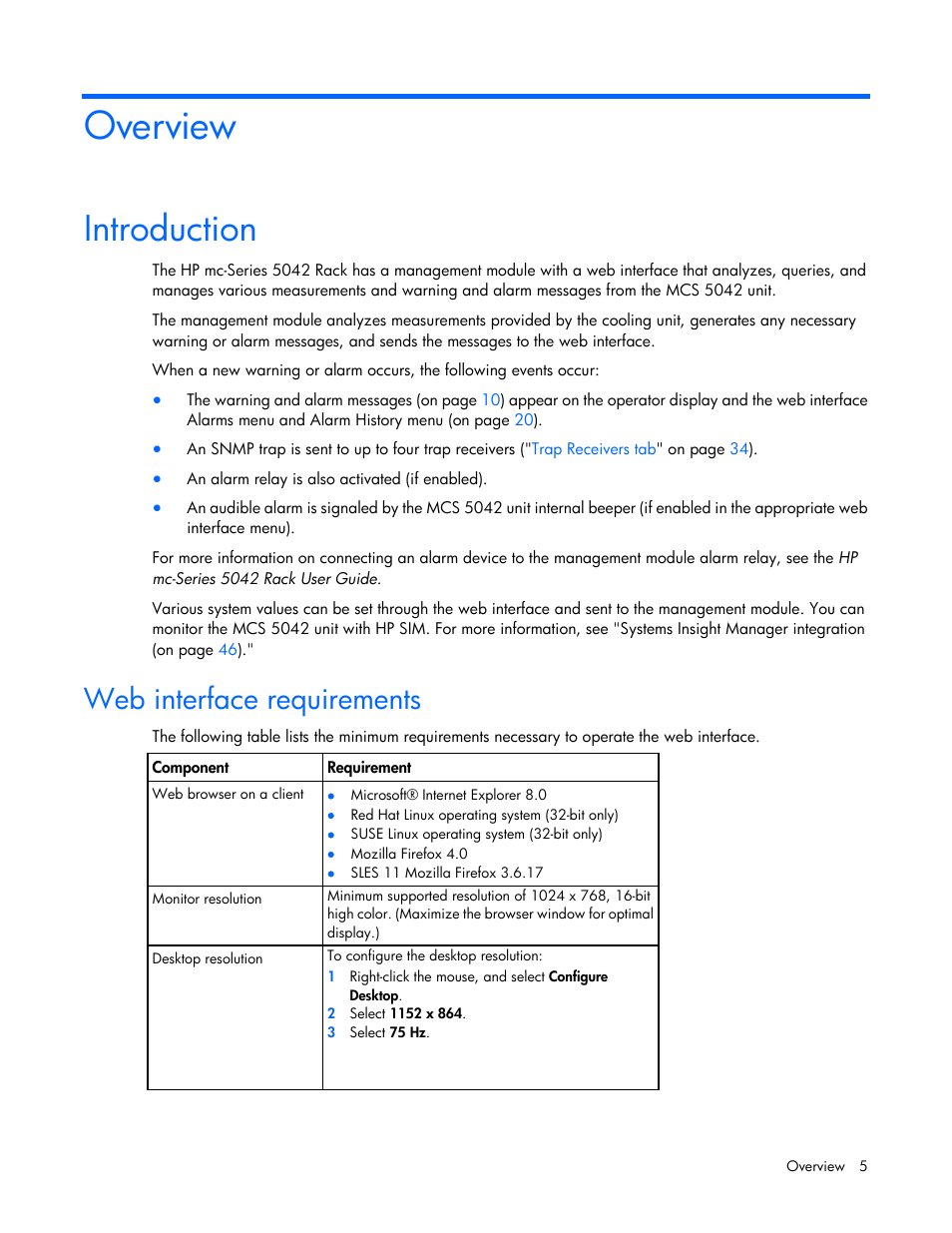 Overview, Introduction, Web interface requirements | HP Modular Cooling System Options User Manual | Page 5 / 55