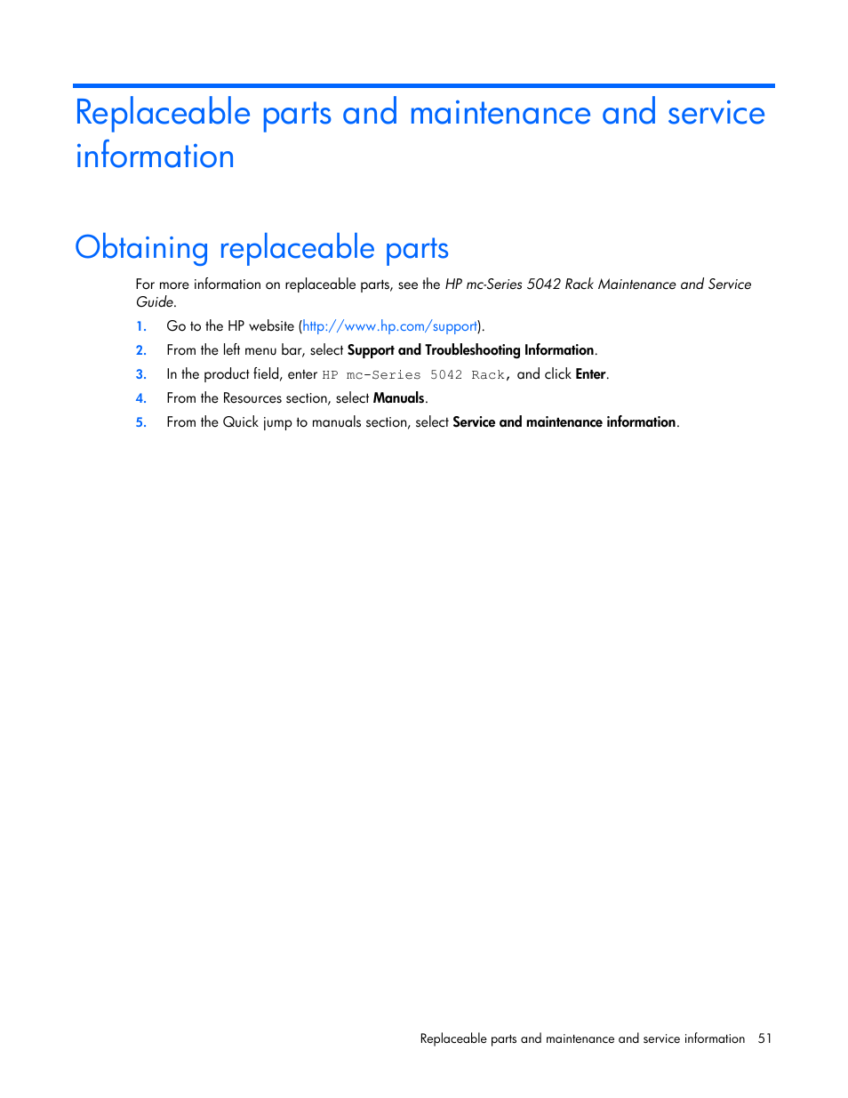 Obtaining replaceable parts | HP Modular Cooling System Options User Manual | Page 51 / 55
